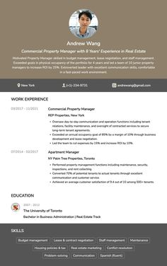 property manager resume example Staff Management, Property Manager, Return On Investment, Manager Resume, Facilities Maintenance, Management Skills, Work Environment, Commercial Property