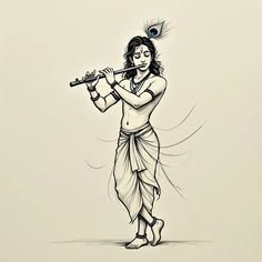 a drawing of a man playing the flute