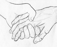 two hands holding each other in pencil