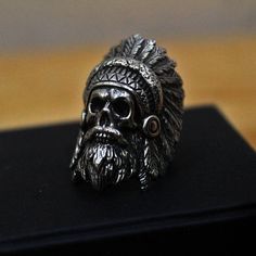 Handmade Rock n roll jewelry like you've never seen before. Grab yours NOW or cry later. Best attention to detail. Article name :THE CHERO Environmentally friendly metal ring made with passion and great attention to detail 🔨 Limited only 50 pcs will be produce : handmade skull rings Very comfortable to wear daily and in any occasion 🖤💍 Shipped from Jakarta, Indonesia Standard shipping use USPS ( US Customers ) Singapore post ( Rest of the world ) Express shipping use DHL Express Note : Please Indian Skull, Indian Rings, Handmade Skulls, Skull Rings, Thank Yo, Skull Ring, Metal Ring, Dhl Express, Metal Rings