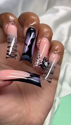 Birthday Duck Nails, Curved Nails, Duck Nails, Dope Nail Designs, Exotic Nails, Unique Acrylic Nails