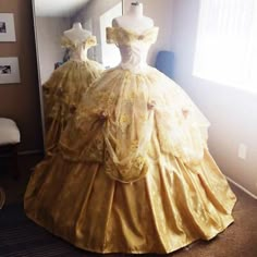 Belle Princess Quinceanera Dresses Yellow Tiered Birthday Party Prom Ball Gowns  | eBay Belle Ball Gown, Gaun Abad Pertengahan, Costume Disney, Gold Evening Dresses, Wedding Dresses Ball Gown, Gold Gown, Dresses Ball Gown, Belle Dress, Princess Inspired