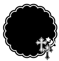 a black and white silhouette of a tree with a cross on it's side