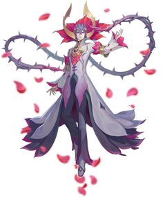 an anime character with purple hair and red eyes, holding her arms out in the air