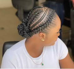 Hilda Baci All Back Hairstyle, Hilda Baci Hairstyle, Stitch Braids Into Bun, Neat Cornrows, Hilda Baci, Black Hair Bun, Knot Hairstyles, Feedin Braids, Bantu Knot Hairstyles