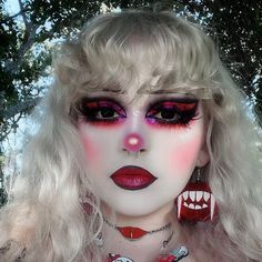 Clown Looks, Creative Halloween Makeup, Vampire Fangs, Oh My Goddess, Halloween Tattoo, Alternative Makeup, Earrings Acrylic, Dope Makeup