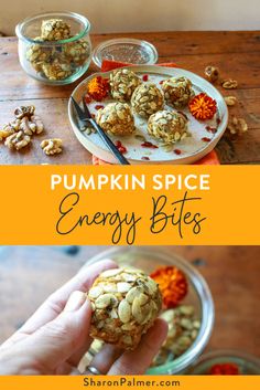 pumpkin spice energy bites recipe with text overlay