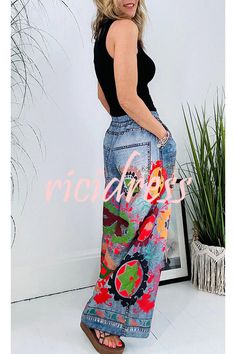 Plus Size Hippie, Denim Print, Floral Print Pants, Two Piece Jumpsuit, Painted Jeans, Street Graffiti, Winter Pants, Exclusive Dress, Mini Robes