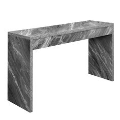 a black and white photo of a marbled console table with one section missing from the top