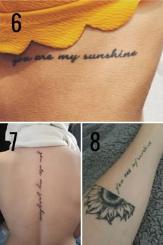 four pictures showing different types of tattoos on the back of women's bodies and their names