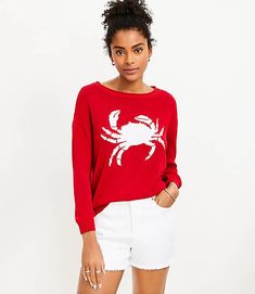 Lou & Grey Star V-Neck Sweater Crab Print, Petite Sweaters, Sleeves Sweater, Crustaceans, Detailed Sweater, Petite Tops, Sweater Sleeves, Ann Taylor Loft, Sleeve Sweater