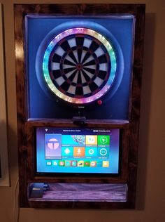 a dart board mounted to the side of a wall