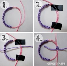 instructions for how to make a braided bracelet with black and pink beads on the ends