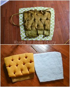 how to make a diy tufted chair cushion from an old blanket and fabric