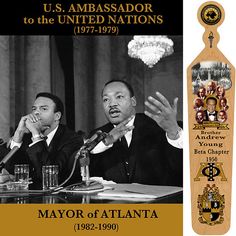 two men sitting at a table in front of a microphone with the caption mayor of atlanta, 1932 - 1950