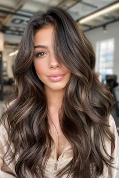 Light Hair Color Ideas For Black Hair, Olive Skin Brunette Hair, Dark Brown Hair With Blended Highlights, Brunette Melt Hair, Expresso Martini Hair Color, Coffee Brunette Hair, Chocolate Ash Brown Hair, Rich Chocolate Brown Hair With Dimension, Salted Caramel Hair