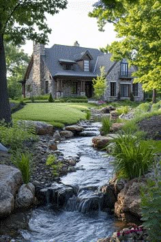 a house with a stream running through it