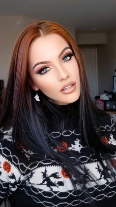 Dark Blonde To Red Hair Before And After, Red Hair With Silver Highlights, Black Orange Hair, Hair Bangstyle, Alternative Hair Color Ideas, Edgy Hair Color, Rambut Brunette, Dyed Hair Inspiration, Beautiful Hair Color