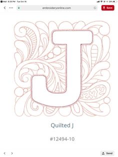 the letter j is embroidered onto an applique