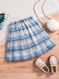 Tween Girls' Plaid Pleated Skirt For Spring/Summer Blue Casual   Woven Fabric Plaid Pleated Non-Stretch  Tween Girls Clothing, size features are:Bust: ,Length: ,Sleeve Length: Cheap Blue Pleated Summer Skirt, Cheap Pleated Plaid Skort, Pastel Plaid Skirt, Plaid Skirts For Kids, Red Plaid Skirt Kids, Plaid Pleated Skirt, Spring Skirts, Summer Blue, Kids Beachwear