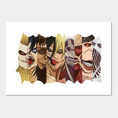 an art print with five different faces