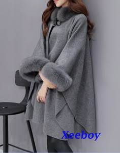 One Size Winter Poncho, One Size Winter Poncho In Solid Color, Winter Poncho In One Size, One Size Gray Outerwear For Fall, Gray One-size Outerwear For Fall, Oversized Winter Cape For Cold Weather, Warm One-size-fits-all Winter Outerwear, One Size Cape For Cold Weather, Winter Long Sleeve Solid Color Cape