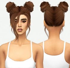 an image of a woman with three buns on her head and two ponytails in the back