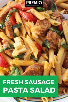 Fresh Sausage Pasta Salad Sausage Pasta Salad, Couscous Dishes, Best Salads, Cold Pasta Salad Recipes, Satisfying Salads, Easy Mediterranean Diet Recipes, Macaroni Salad Recipe, Cold Pasta Salad, Pasta Salad Recipe