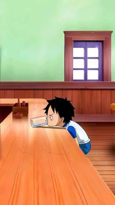 an animated image of a boy laying on the floor with a knife in his mouth