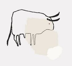 an animal with long horns standing in front of a white background and black lines on it