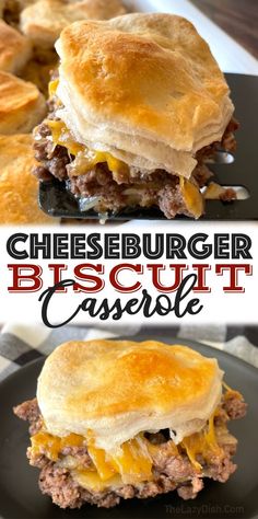 cheeseburger biscuits on a black plate with text overlay