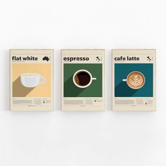 three coffee posters with different shapes and sizes