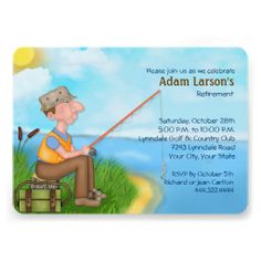 a birthday party card with an image of a man fishing