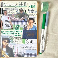 a notebook with some writing on it next to two markers and a marker pen that says notting hill