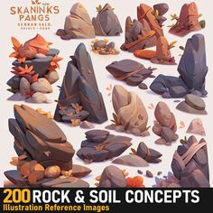 an image of rocks and soil that are in the shape of rock formations with text reading 20 rock & soil images illustration reference images