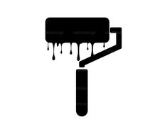 a black and white silhouette of a paint roller dripping from it's handle with the word