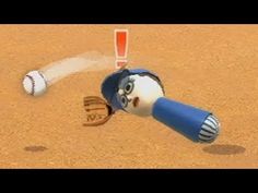 an animated baseball player hitting a ball with a bat