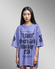 Young Asian Woman Wearing Oversized T-Shirt Mockup