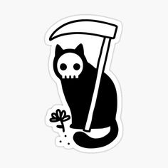 a black and white sticker with a cat holding an umbrella in it's paws