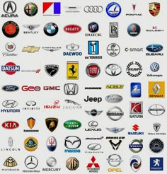 many different types of car logos are shown in this image, and there is no image on