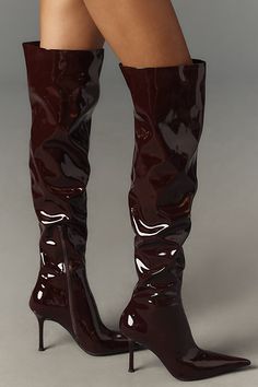 Synthetic Upper, Fabric/ Leather Lining, Synthetic Sole Zipper styling Imported | Pushover Over-The-Knee Boots by Jeffrey Campbell in Purple, Women's, Size: 8, Leather at Anthropologie 21st Birthday Outfit, Upcoming Fashion Trends, Fashion 2025, Colored Heels, Shiny Fashion, Purple Boots, Outfits To Buy, Colorful Heels, Fabulous Shoes