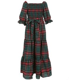 From Rare Editions&#x2C; this dress features:Allover plaid patternSquare necklinePuffed sleevesSmocked bodiceBow-accented waistLong pleated skirtPullover stylingPolyester/cottonMachine wash/line dryImported. Pleated Long Skirt, Dress 16, Dresses Kids Girl, Our Girl, Plaid Pattern, Pleated Skirt, Pullover Styling, Long Dress, Casual Dresses