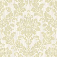 a white and yellow wallpaper with an ornate design