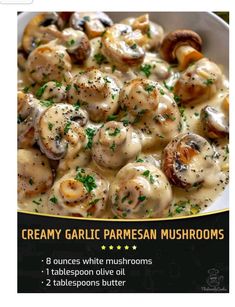 the recipe for creamy garlic parmesan mushrooms