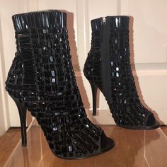 Brand New, Never Worn Giuseppe’s Ankle Boots With Black Jewels. Rare!! Chic Embellished Heeled Boots For Evening, Glamorous Embellished Ankle Boots, Chic Embellished Heeled Boots For Formal Occasions, Elegant Party Booties With 4-inch Heel, Party Ankle Booties With 4-inch Heel, Elegant Embellished Ankle Boot Heels, Glamorous Ankle Heeled Boots With Reinforced Heel, Glamorous Ankle Boots With Reinforced Heel, Glamorous Ankle Boot Heels With Reinforced Heel