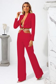 Leona Two Stylish Piece Set – PrincessAce Metal Snake, Zara Looks, Red Two Piece, Party Night Club, Crop Blazer, Blazer Set, Pant Suits, Body Curves, The Hollow