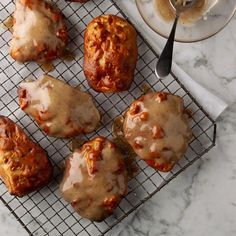 some food is sitting on a cooling rack