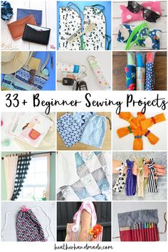 many different types of sewing projects with the words 33 beginner sewing projects