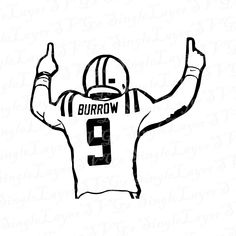 a drawing of a football player with his hands in the air and one hand up