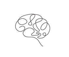 a black and white line drawing of a brain on a white background with the words, `